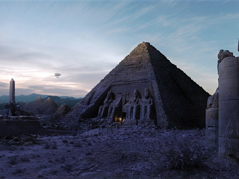 Pyramid with Statues — Blue