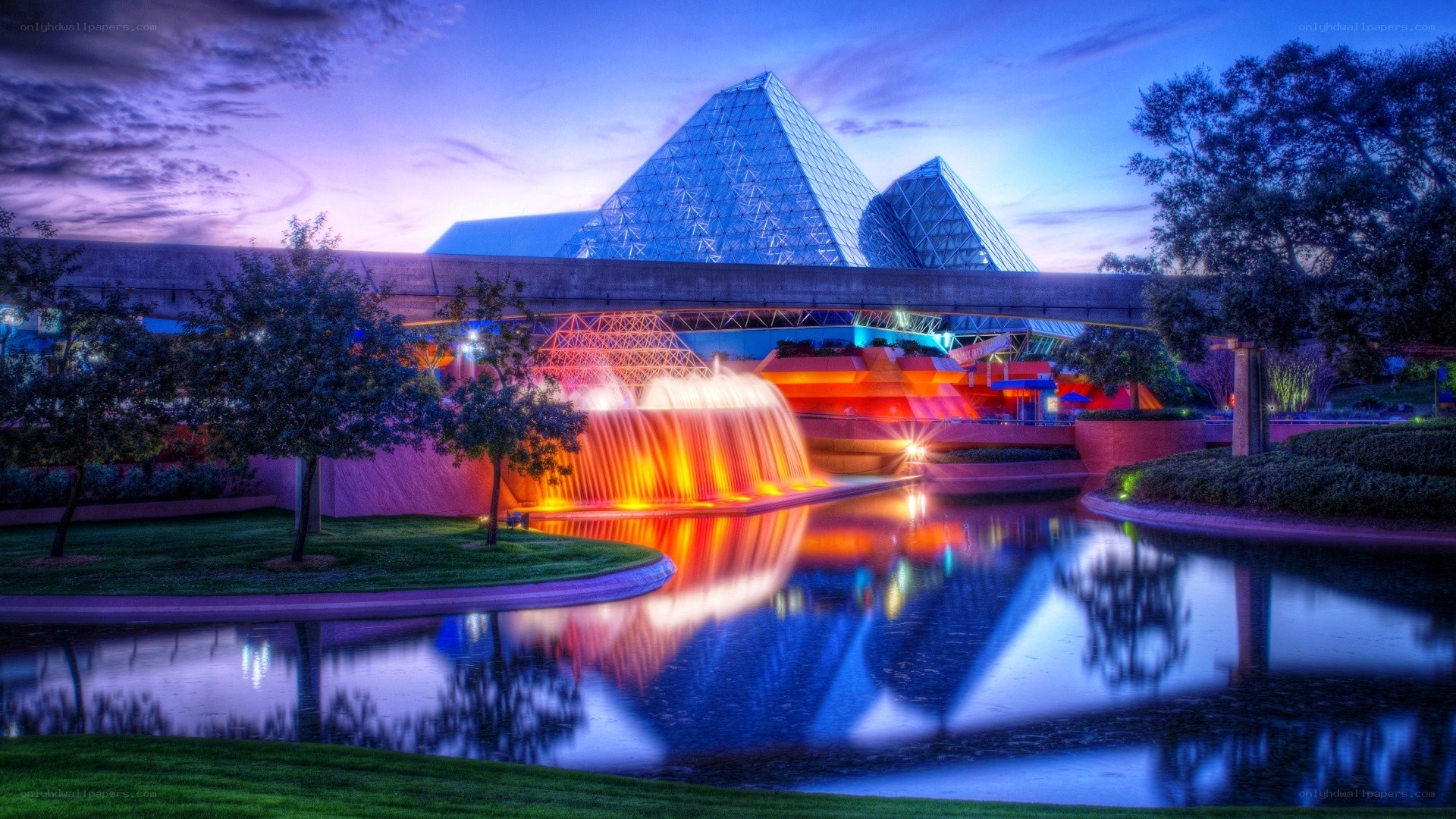 pyramids at Epcot at dusk