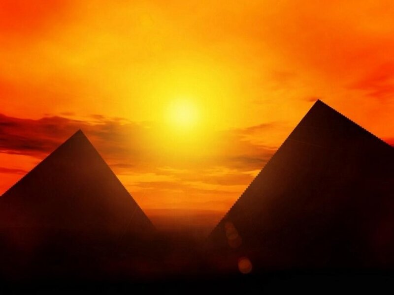 pyramids at sunset