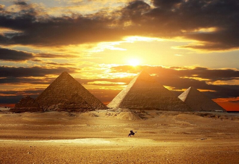 Pyramids at Sunset — Gold, Dramatic