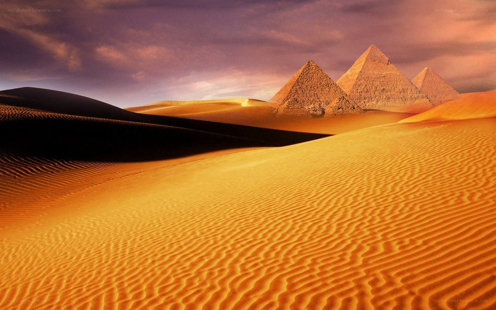 Pyramids at sunset in the desert