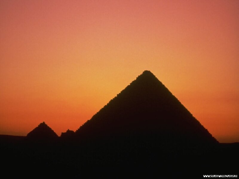 Pyramids at Sunset — Orange, Dramatic, Photograph, Sky, Silhouette