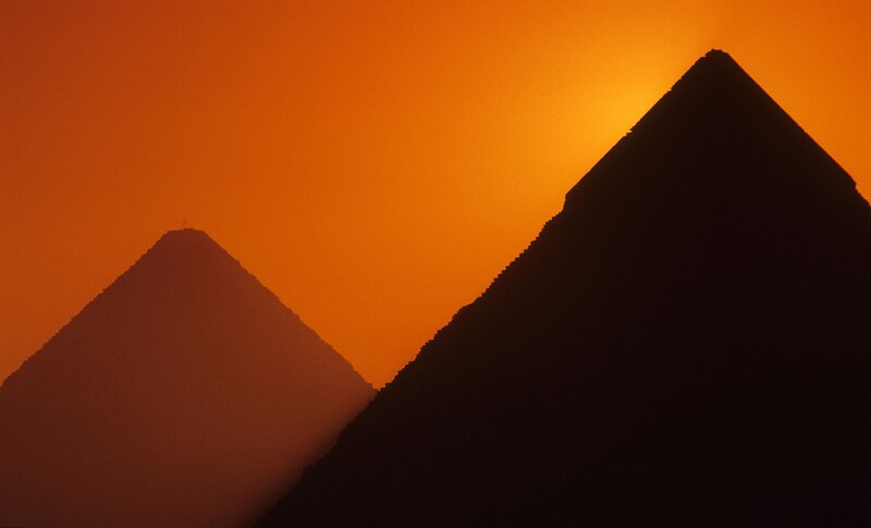 Pyramids at Sunset — Orange, Dramatic, Photograph, Sky