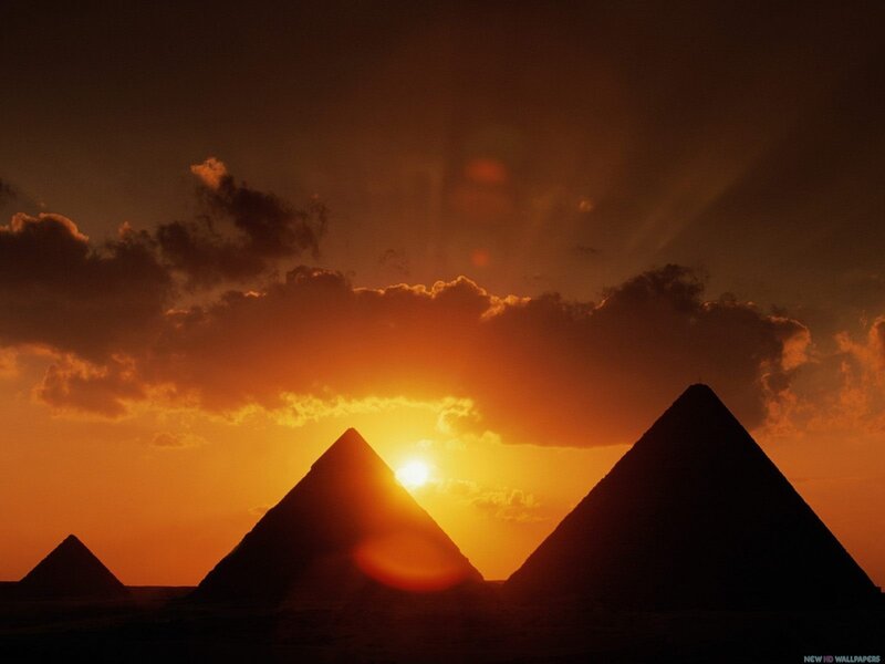 Pyramids at Sunset — Orange, Dramatic, Photograph, Sun, Clouds, Desert, Black, Yellow, New Hd Wallpapers