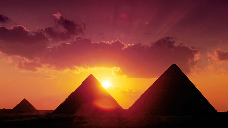 Pyramids at Sunset — Orange, Dramatic, Photograph, Sun