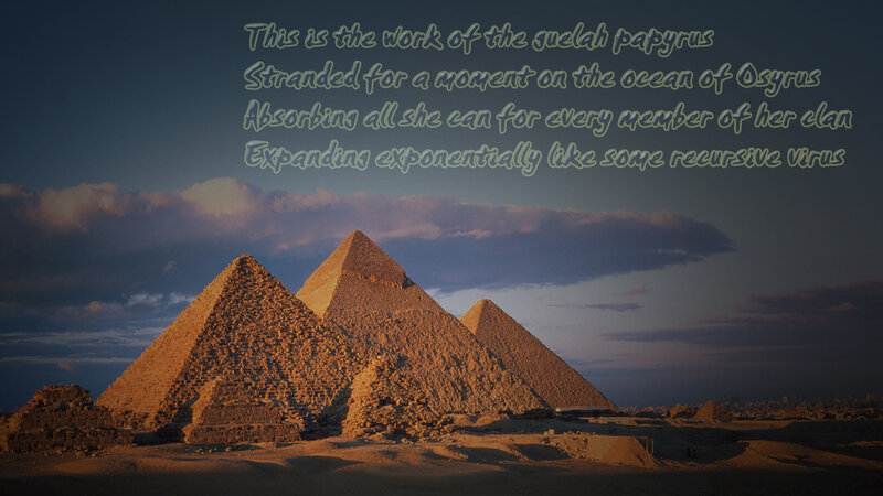 Pyramids at sunset with text