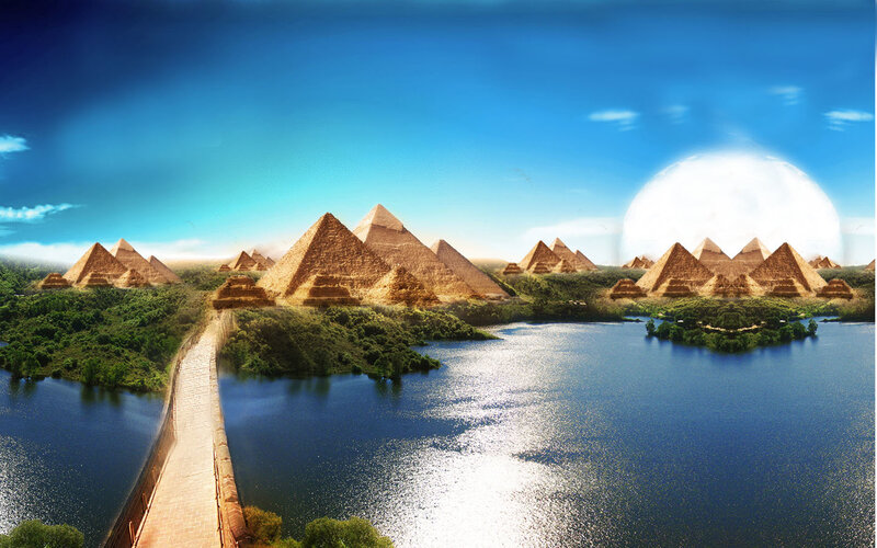 Pyramids by a Lake