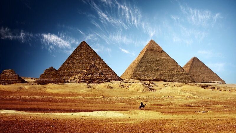 Pyramids in Desert — Blue, Dramatic, Afternoon, Photograph
