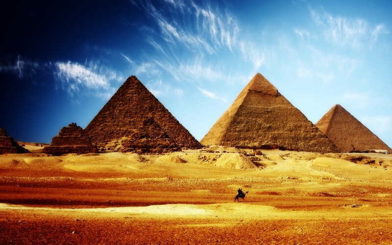 Pyramids in Desert — Blue, Dramatic