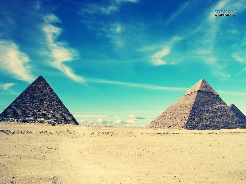 Pyramids in Desert — Blue, Serene