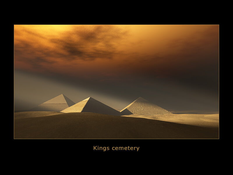 Pyramids in Desert — Gold, Dramatic, Sunset