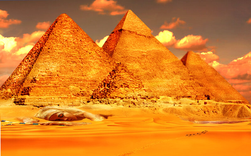 Pyramids in Desert — Orange, Dramatic, Sunset