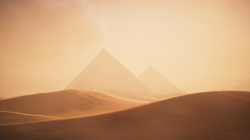 Pyramids in Desert — Orange, Serene, Sunset