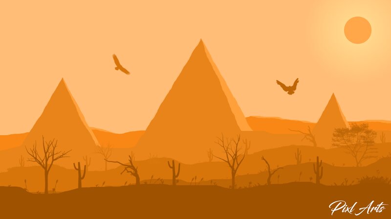 Pyramids in Desert — Orange, Serene