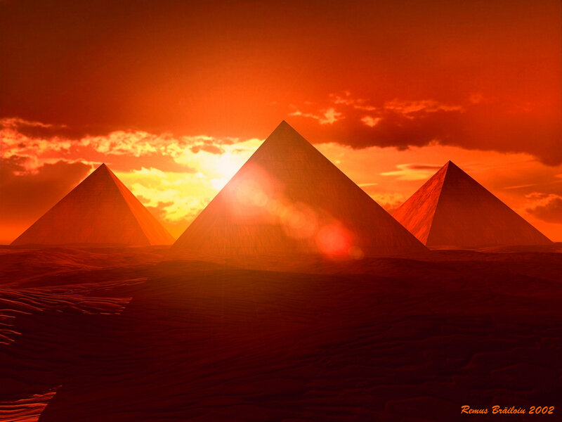 Pyramids in Desert — Red, Dramatic