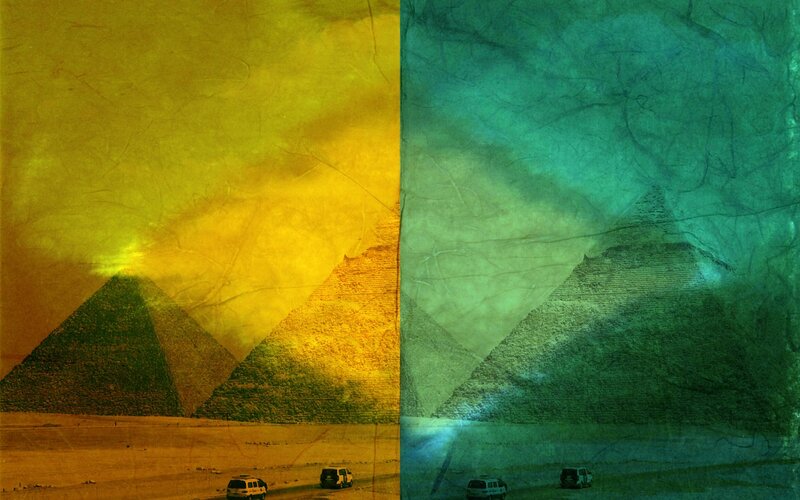 Pyramids in Desert — Yellow, Dramatic