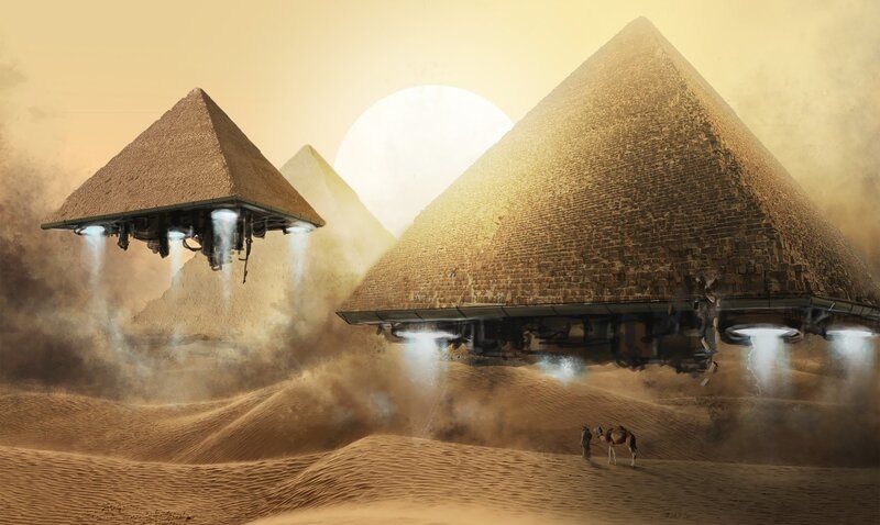 Pyramids lifted by UFOs