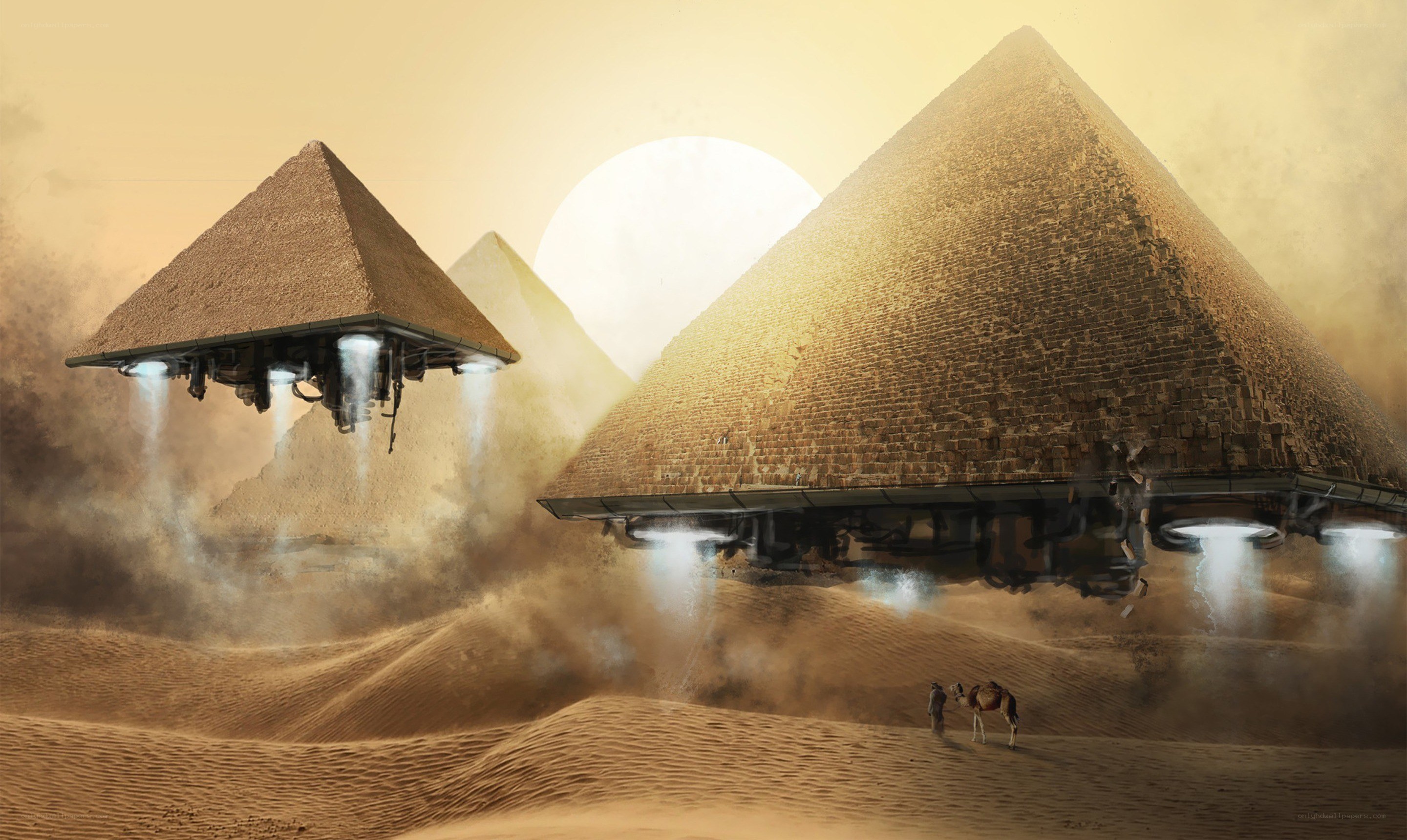 Pyramids lifted by UFOs