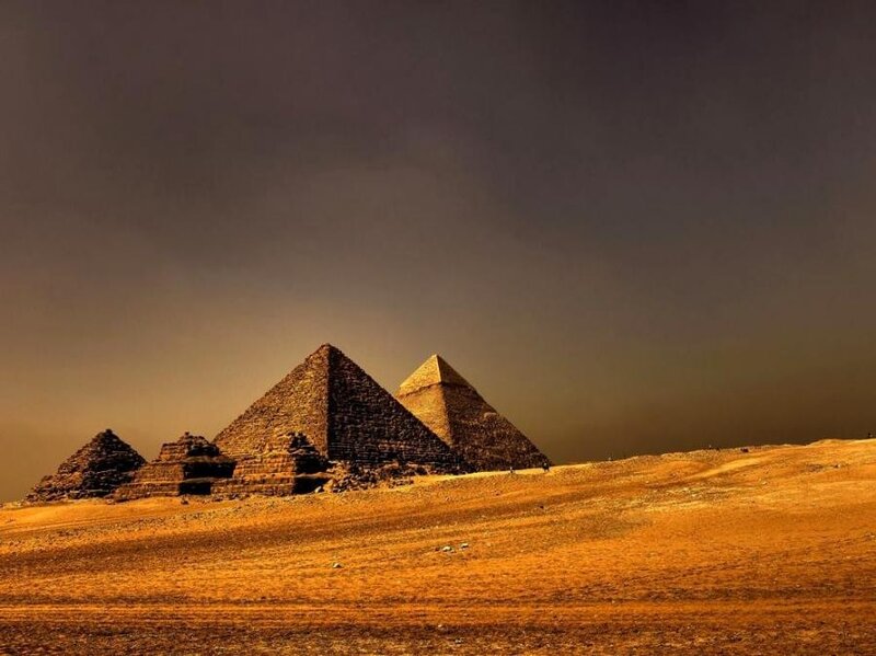 Pyramids of Giza at sunset