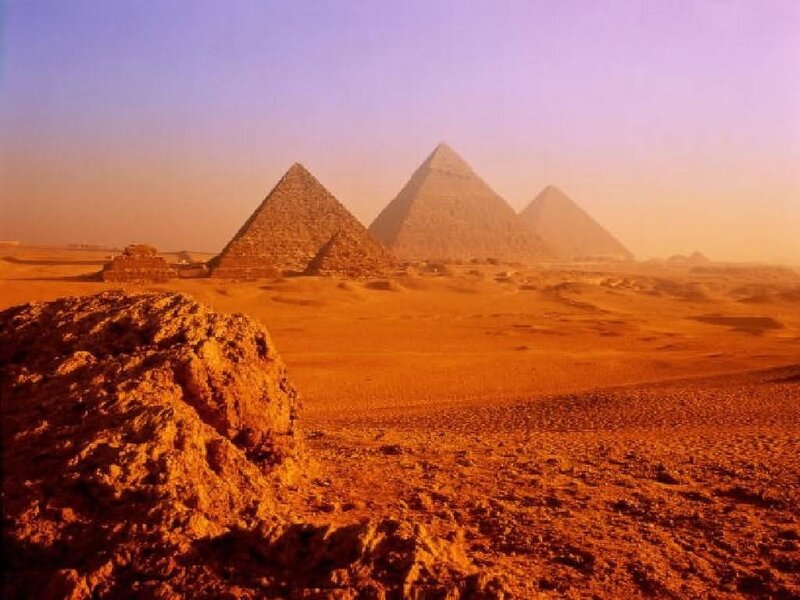 Pyramids of Giza at sunset