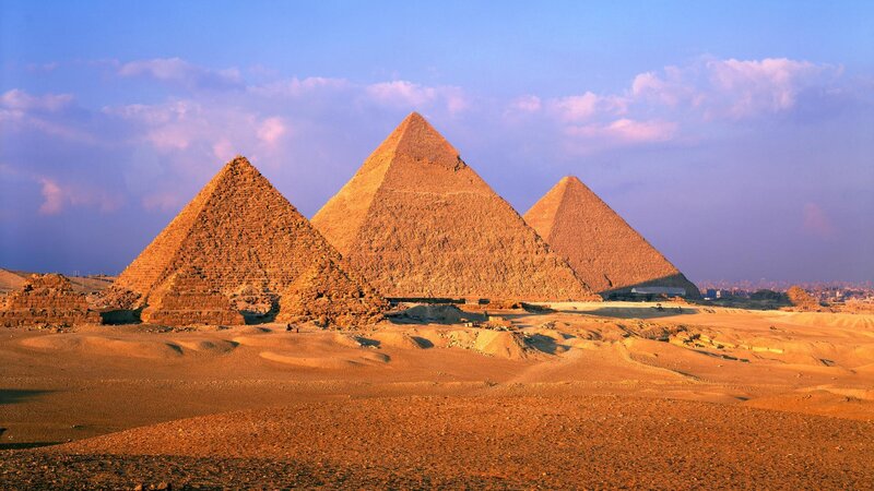 Pyramids of Giza at sunset