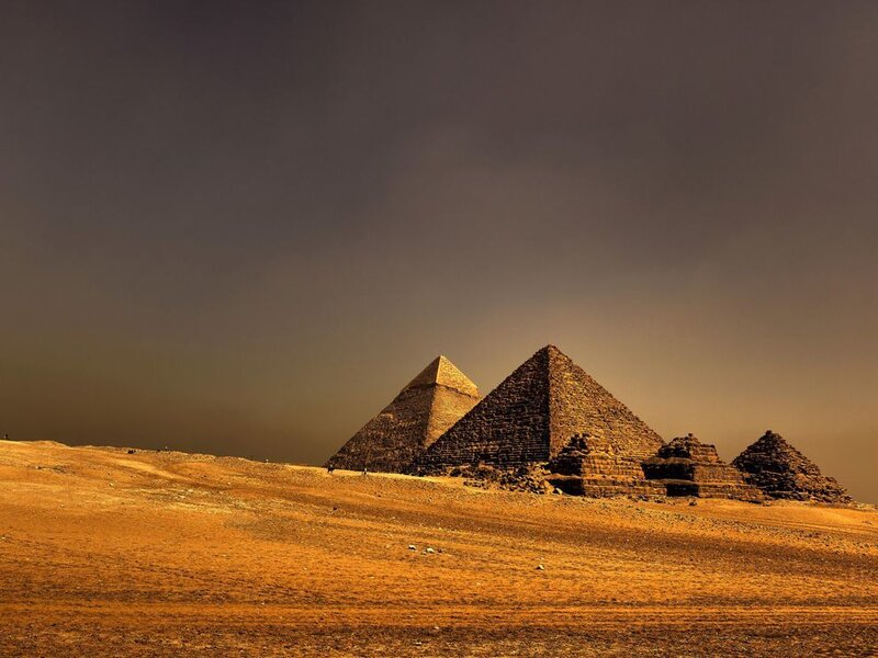 Pyramids of Giza at sunset