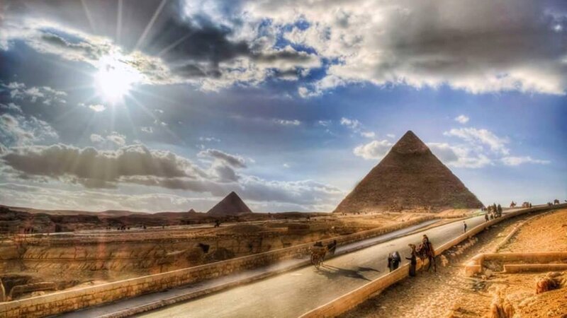 Pyramids of Giza — Blue, Dramatic, Afternoon