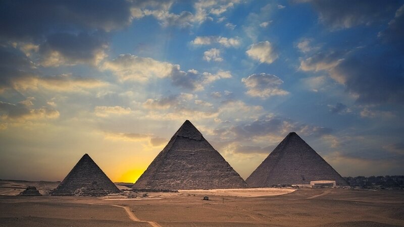 Pyramids of Giza — Blue, Dramatic, Sunset