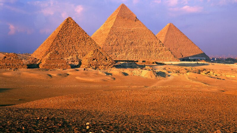 Pyramids of Giza — Brown, Dramatic, Sunset, Photograph, Desert, Sand Dunes