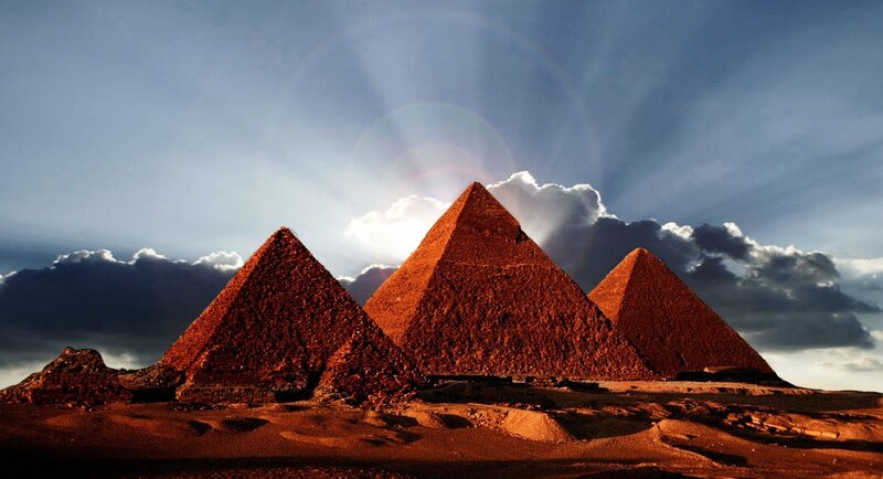 Pyramids of Giza — Brown, Dramatic, Sunset, Photograph