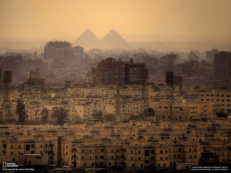 Pyramids of Giza — Brown, Hazy