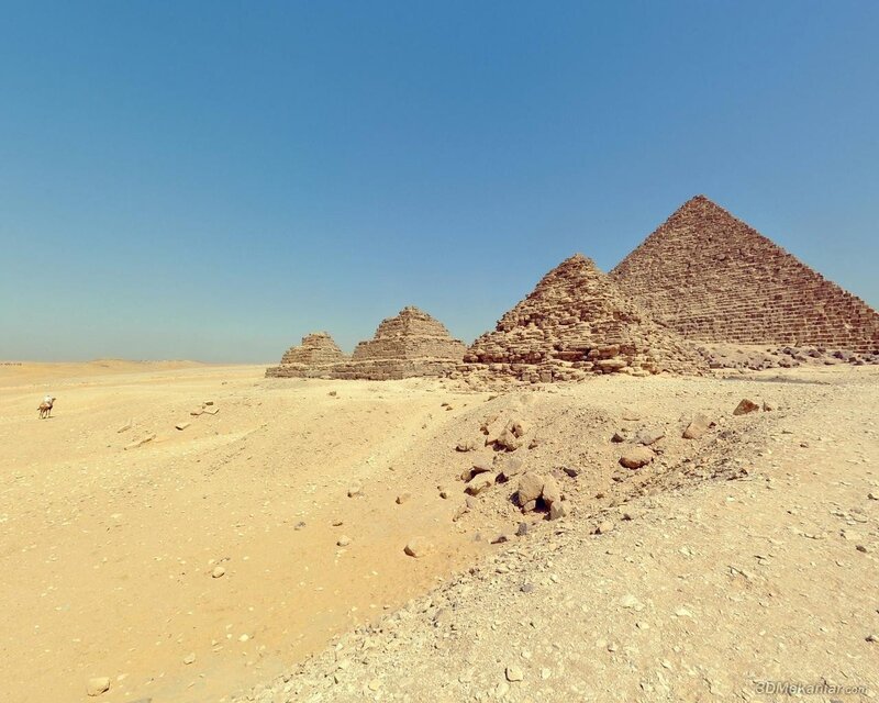Pyramids of Giza in desert