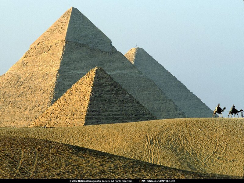 Pyramids of Giza with camels
