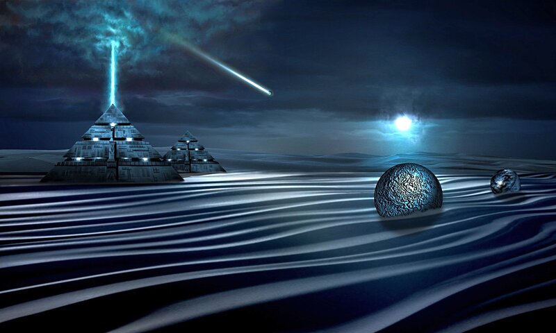 Pyramids on Alien Planet — Blue