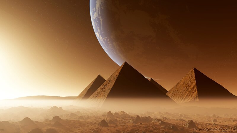 Pyramids on Alien Planet — Brown, Dramatic, Sunset