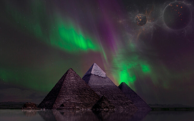 Pyramids under Aurora