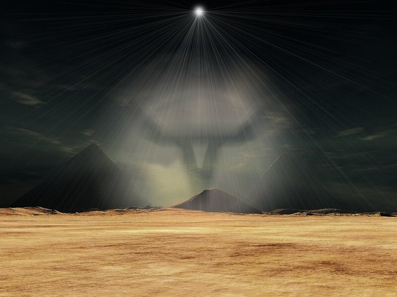 pyramids under divine light