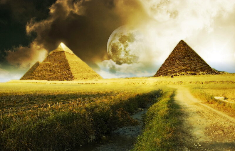 Pyramids under Large Moon