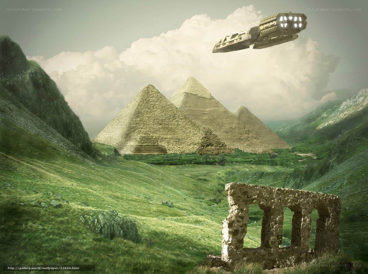 Pyramids with a spaceship