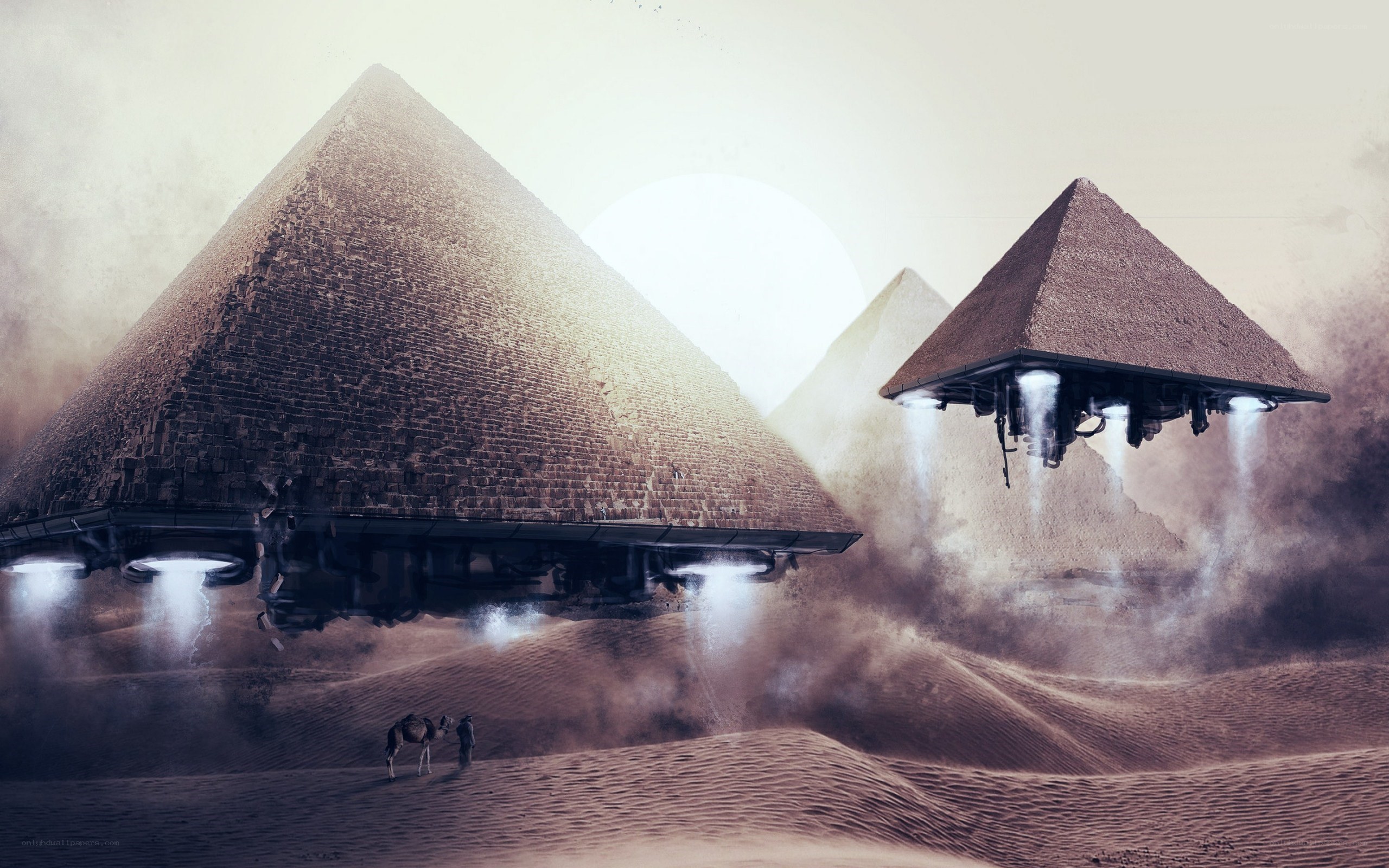 Pyramids with flying saucers