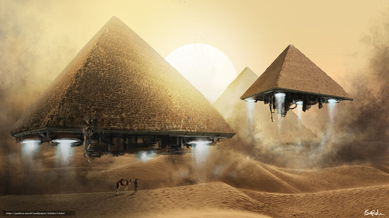 Pyramids with flying saucers