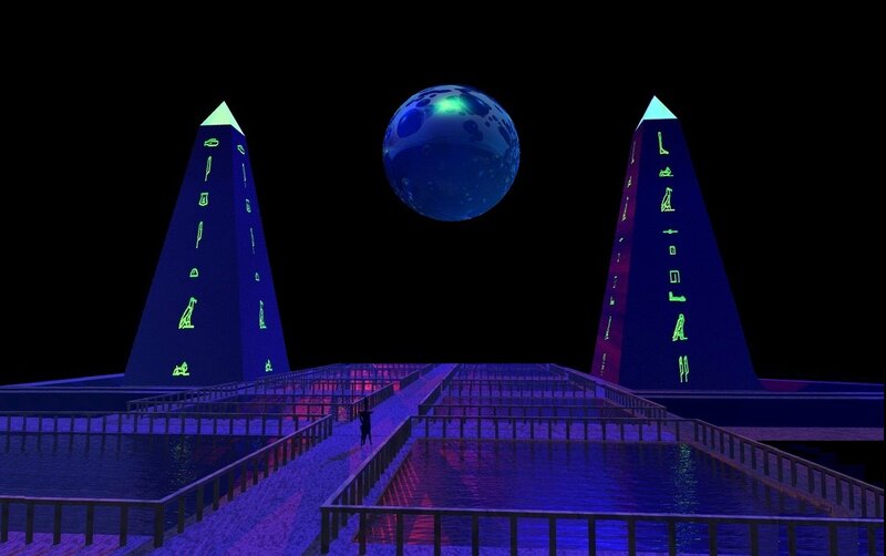 Pyramids with Glowing Hieroglyphs