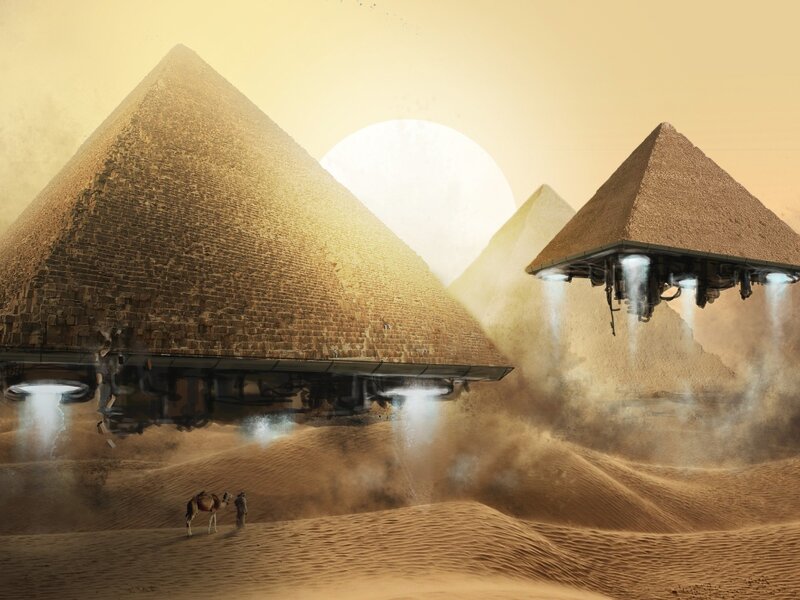 Pyramids with UFOs — Brown