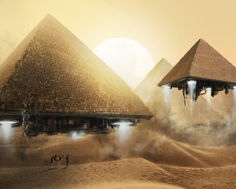 Pyramids with UFOs