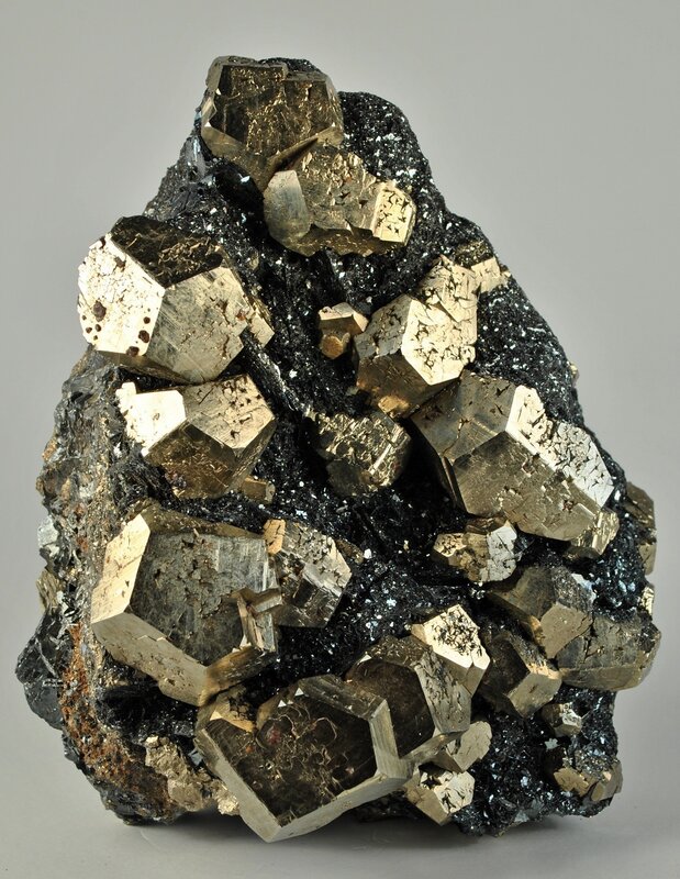 Pyrite Crystals on Rock — Black