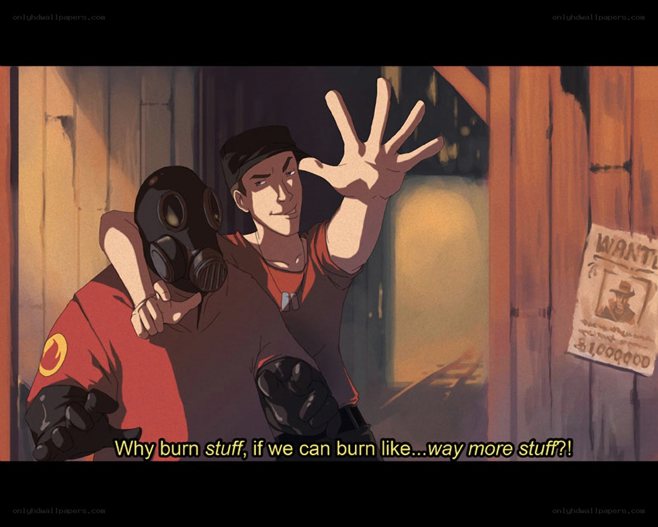 Pyro and Scout in a barn