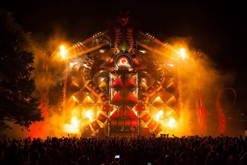 Q-dance festival stage at night