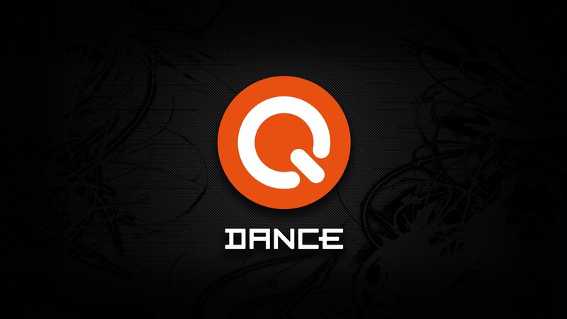 Q-dance logo on dark background