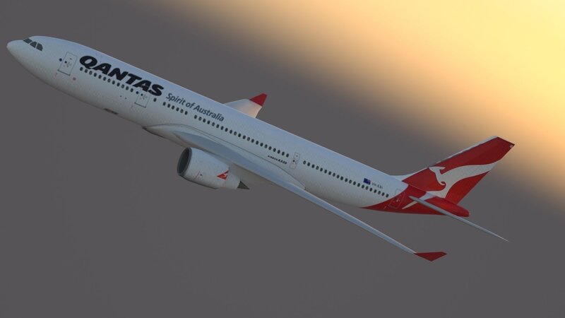 Qantas Airplane in Flight — White