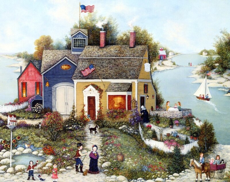 Quaint coastal village scene